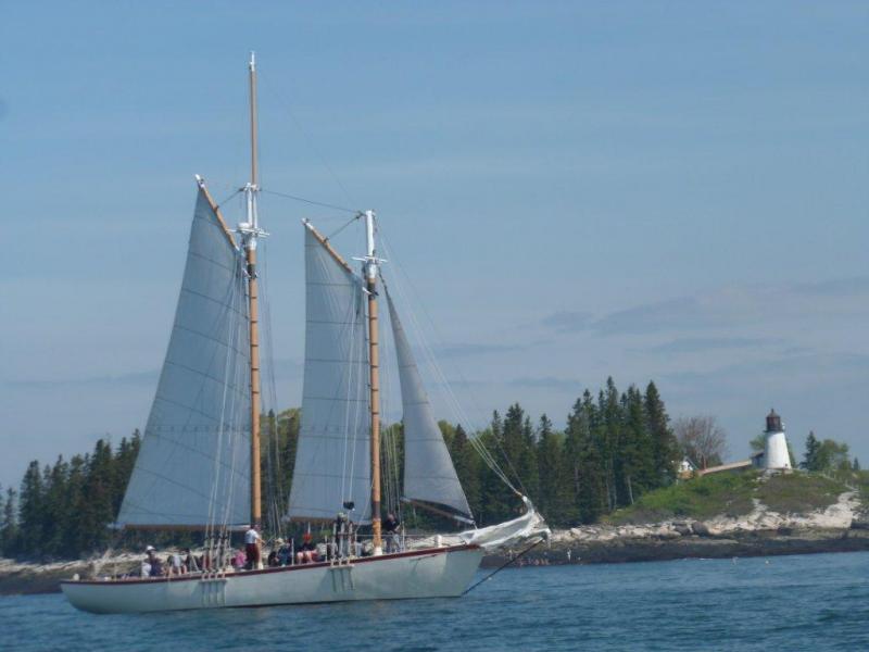 The schooner "Eastwind," loaded with MSSM students, sailed past the Burnt Island Lighthouse into open water. KATRINA CLARK/Boothbay Register